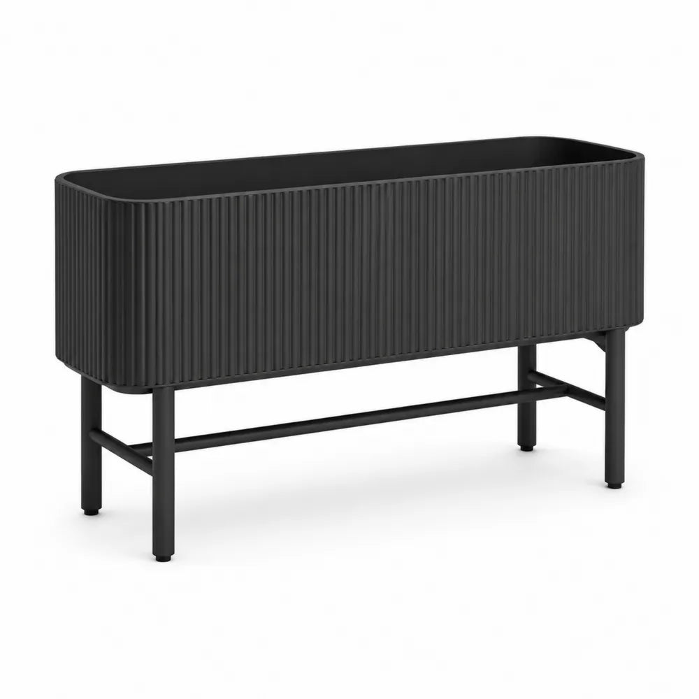 Bac à fleurs surélevé rectangulaire en polypropylène PP avec pieds en acier thermolaqué noir 100 cm 40 cm 80 cm
