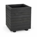 Bac à fleurs carré en bois massif noir 50 x 50 x 50 cm structure à lames avec pieds surélevés