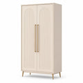 armoire de chambre 100 x 50 x 180 cm 2 portes MDF finition beige avec poignées dorées et pieds métal doré