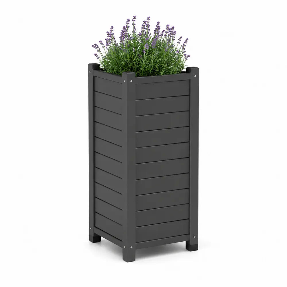 Bac à fleurs haut carré en polypropylène gris anthracite 40 cm 40 cm 80 cm structure à lames horizontales