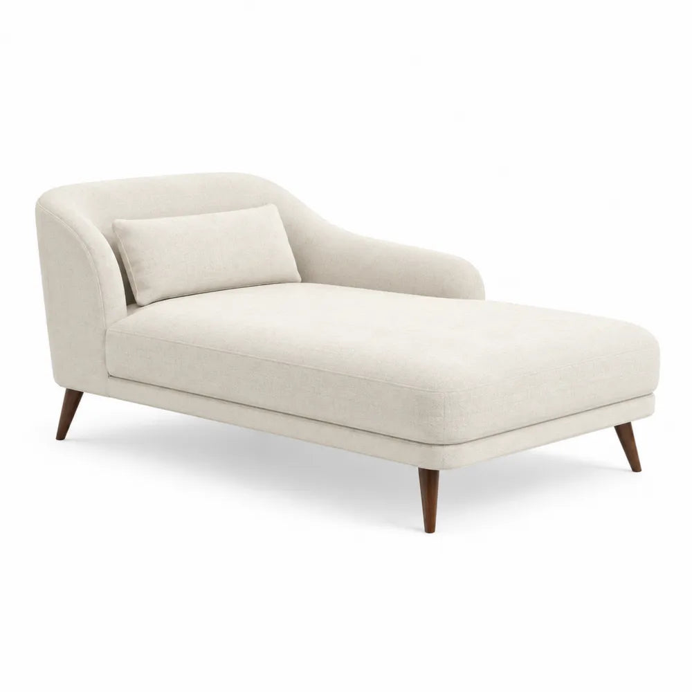 Méridienne chaise longue 175 cm x 75 cm x 85 cm tissu polyester écru structure bois massif pieds hêtre
