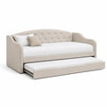lit banquette 90 cm x 200 cm canapé-lit gigogne tissu polyester beige structure bois et métal pieds métal noir
