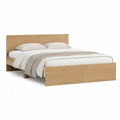 lit double 140 cm x 190 cm cadre MDF mélaminé décor chêne clair structure rectangulaire tête et pied de lit panneaux bois