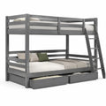 Lit superposé avec lit double inférieur 140 cm 200 cm et lit supérieur 90 cm 200 cm bois de pin structure MDF échelle en bois tiroirs de rangement gris