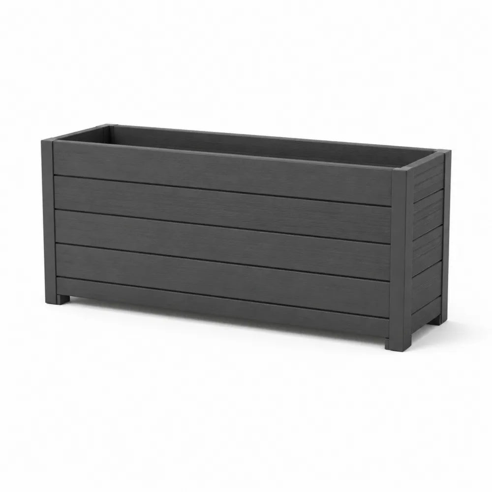 Bac à fleurs rectangulaire surélevé en polypropylène effet lattes gris anthracite structure rigide