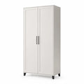 Armoire 100 x 50 x 180 cm 2 portes battantes panneau MDF finition beige pieds noirs structure de rangement verticale