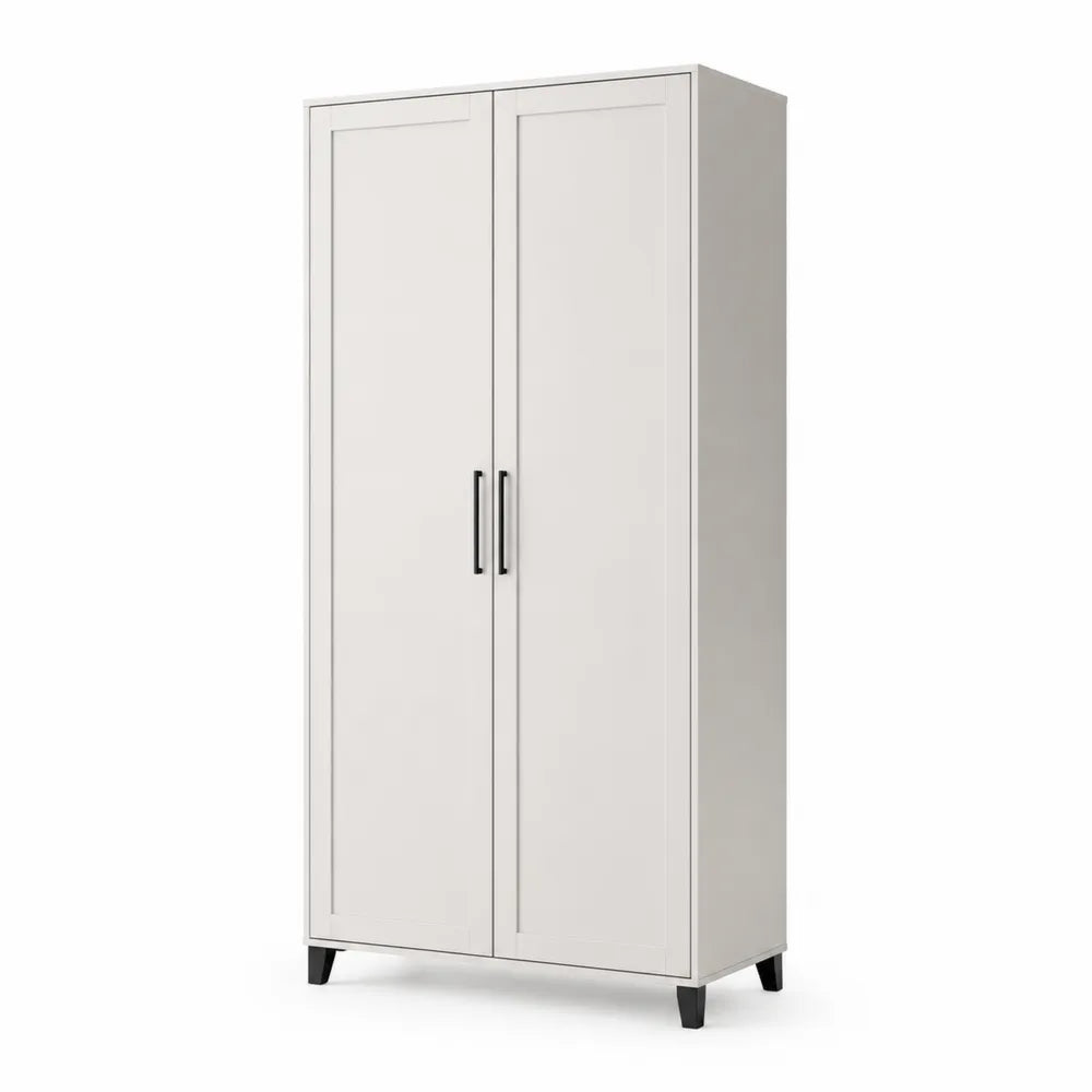 Armoire 100 x 50 x 180 cm 2 portes battantes panneau MDF finition beige pieds noirs structure de rangement verticale